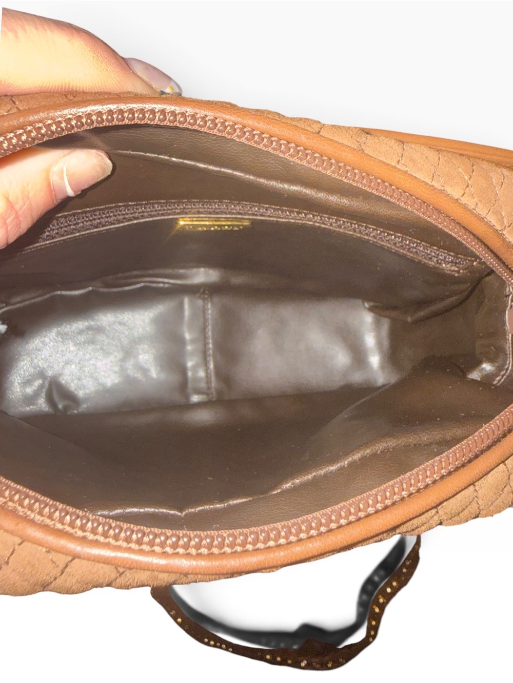 Bally Amera Mocha Suede Quilted Camera Crossbody Bag Gold Chain NWT - Picture 5 of 11